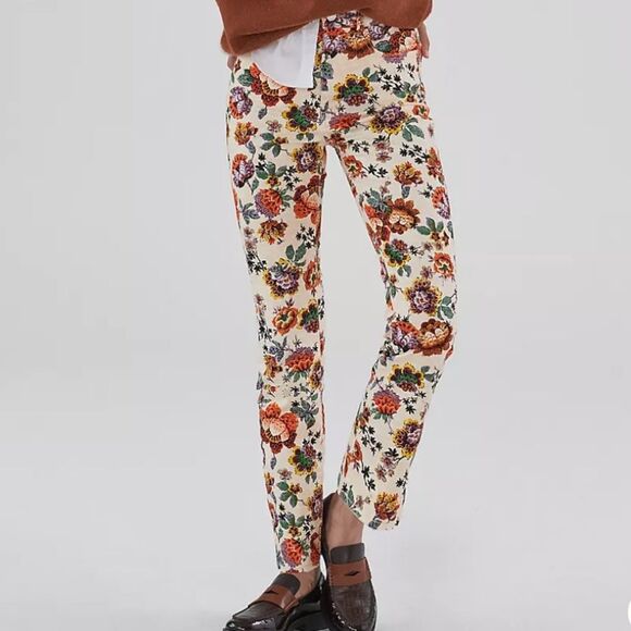 Pilcro Anthro The Cigarette High Rise Slim Straight Floral Jeans Stretch - Picture 2 of 13